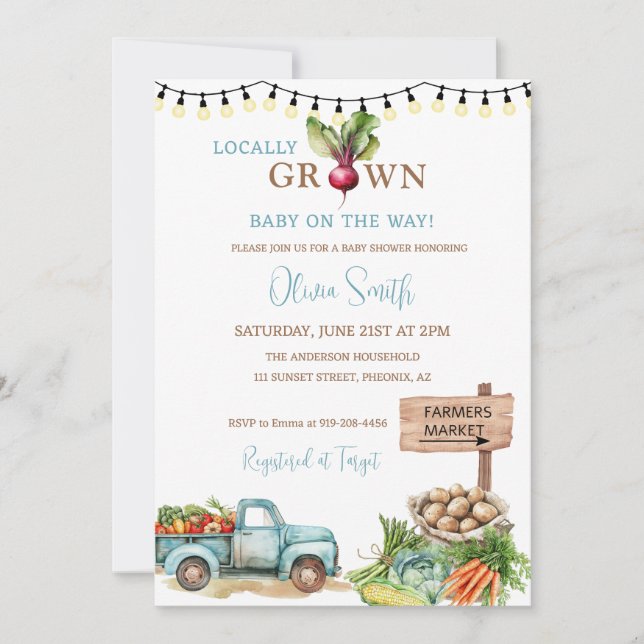 Invitation Le Baby shower des fermiers cultivés localement (Devant)
