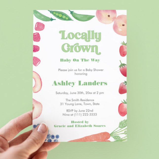 Invitation Le Baby shower des fermiers cultivés localement (Fresh and colorful original watercolor Locally Grown Gender Neutral Baby Shower party invitation)