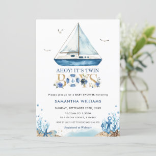 Invitation Le Baby shower des jumeaux de Nautical Boat Ahoy 