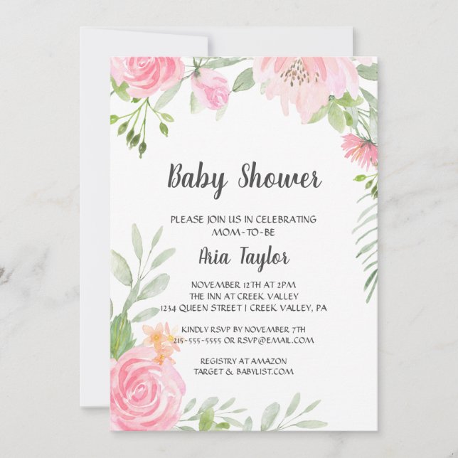 Invitation Le Baby shower des pivoines bleues (Devant)