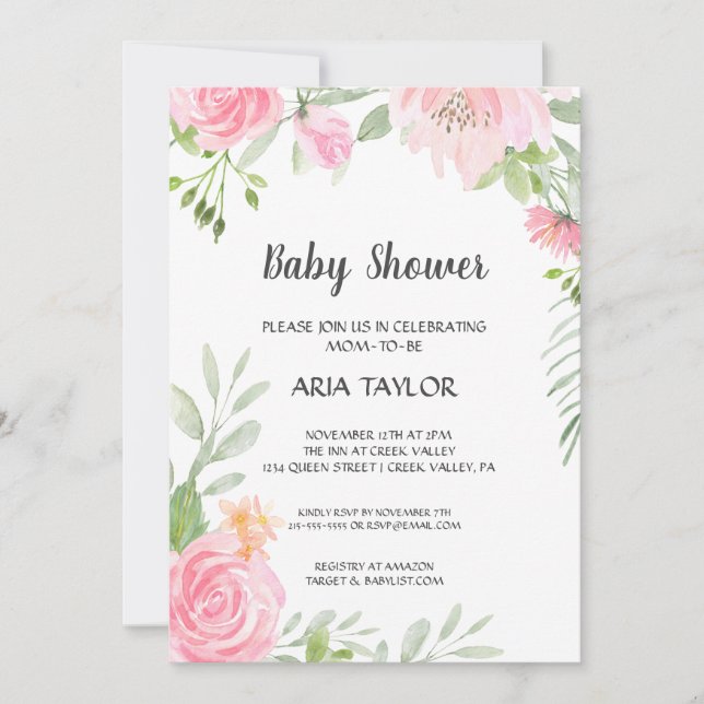 Invitation Le Baby shower des pivoines bleues (Devant)