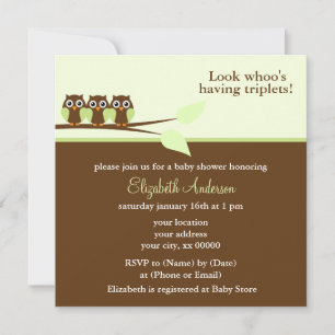 Invitation Le Baby shower des triplets de la Chouette verte