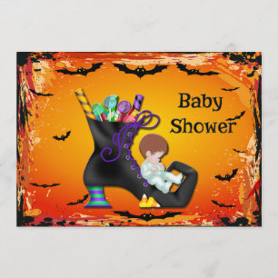 Invitation Le Baby shower d'Halloween sur la sorcière de bonb