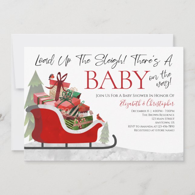 Invitation Le Baby shower D'Hiver De Sleigh Chargement De Noë (Devant)
