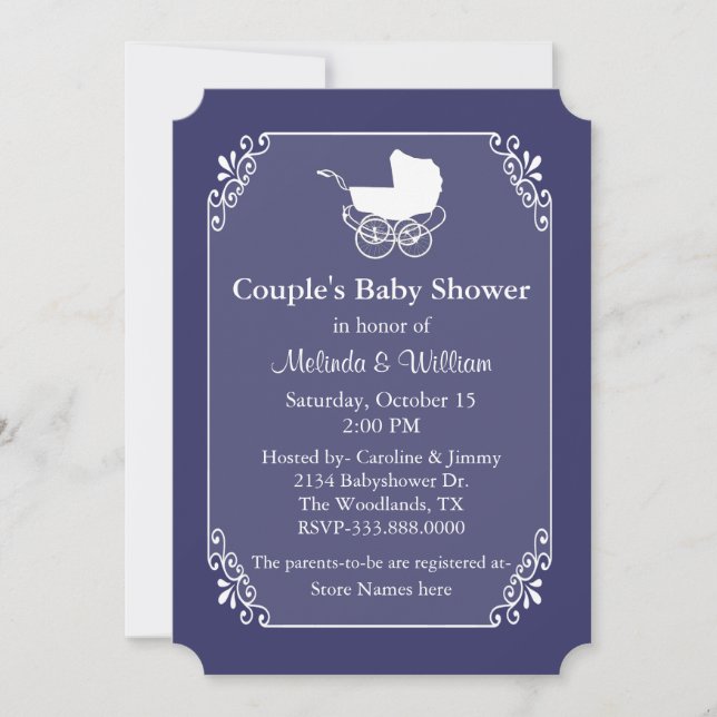 Invitation Le Baby shower du couple blanc et bleu régence chi (Devant)