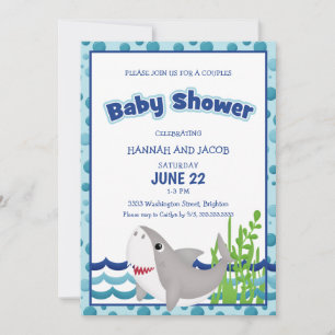 Invitation Le Baby shower du couple bleu de requin