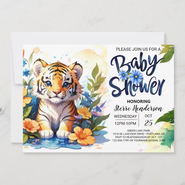 Invitation Le Baby shower Fleur sauvage de Tiger Cub (Devant)