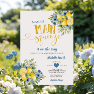 Invitation Le Baby shower floral bleu citron de Mama