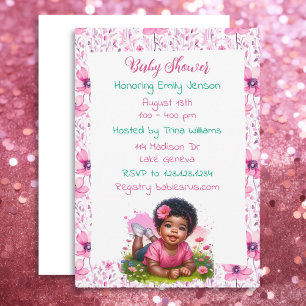 Invitation Le Baby shower floral d'une fille afro-américaine