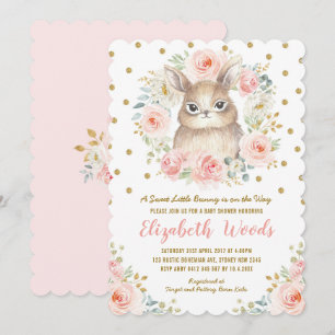 Invitation Le baby shower floral mignon de fille de lapin