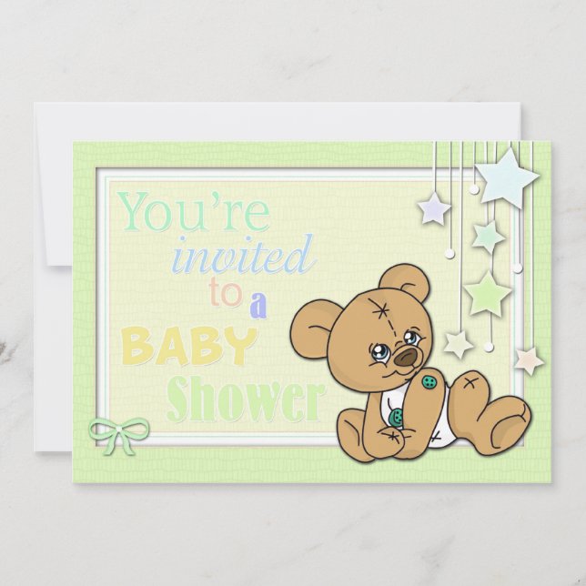 Invitation Le baby shower invitent des ours de bouton (Devant)