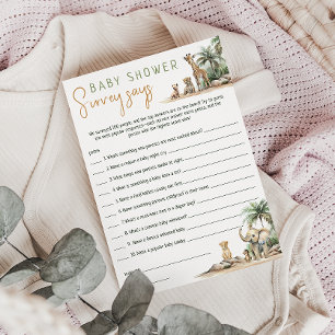 Invitation Le Baby shower Jungle Safari Animaux Sondage Dit C