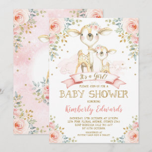 Invitation Le baby shower mignon de fille de cerfs communs