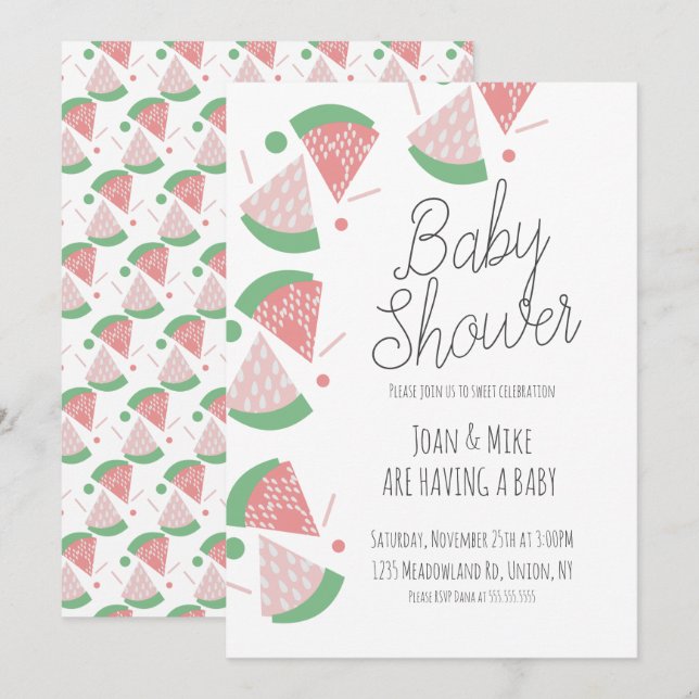 Invitation Le Baby shower moderne Watermelon Sprinkings Confe (Devant / Derrière)