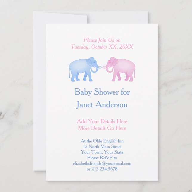 Invitation Le baby shower ou le genre d'éléphants indiquent (Dos)