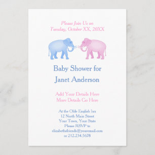 Invitation Le baby shower ou le genre d'éléphants indiquent