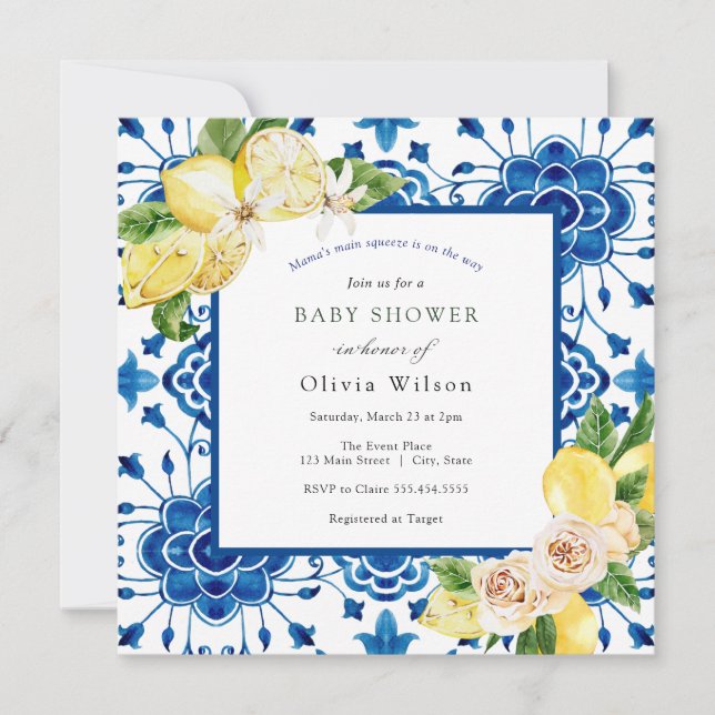 Invitation Le Baby shower principal de citron de Squeeze de m (Devant)