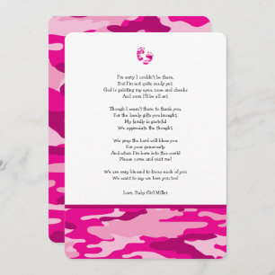 Invitation Le baby shower rose de Camo vous remercient de
