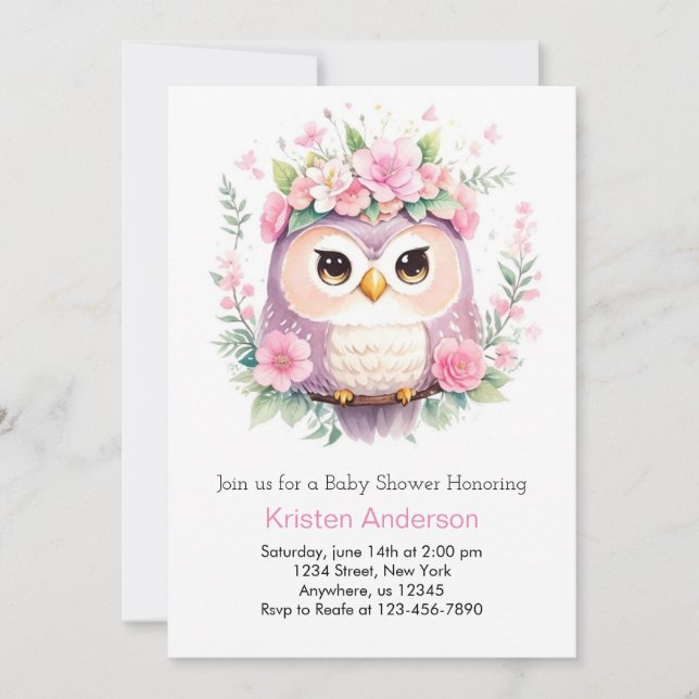 Invitation Le Baby shower rose des filles florales de la chou (Devant)