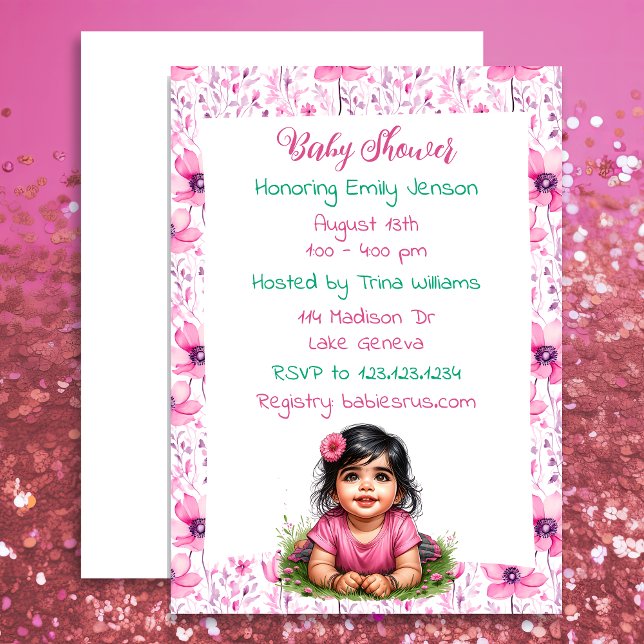 Invitation Le Baby shower rose floral de la fille (Créateur téléchargé)