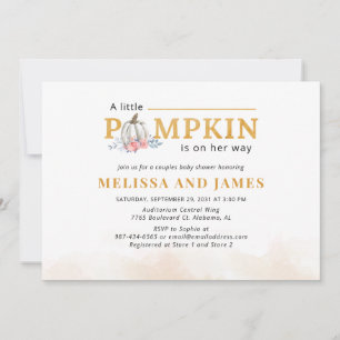 Invitation Le Baby shower rose floral du citrouille Couple