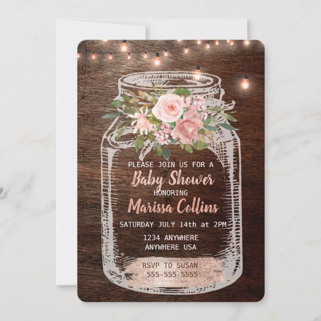 Invitation Le baby shower rustique, pot de maçon allume Boho (Devant)