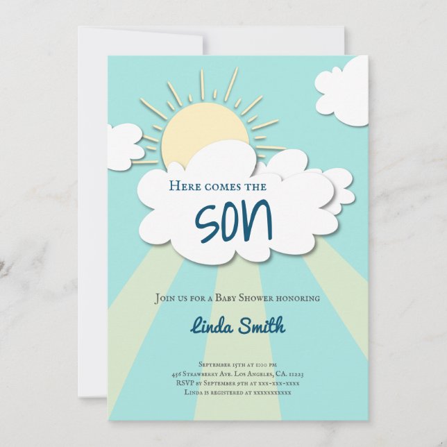 Invitation Le Baby shower Son Boy est ici moderne (Devant)