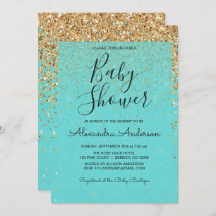 Invitation Le baby shower turquoise de parties scintillantes