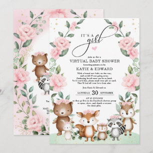 Invitation Le Baby shower virtuel de Woodland Blush Floral An