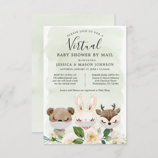 Invitation Le Baby shower virtuel des animaux des forêts Invi (Devant / Derrière)