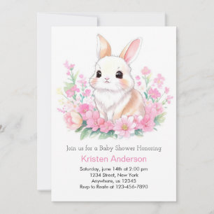 Invitation Le Baby shower Whimsical de filles de Lapin Rose