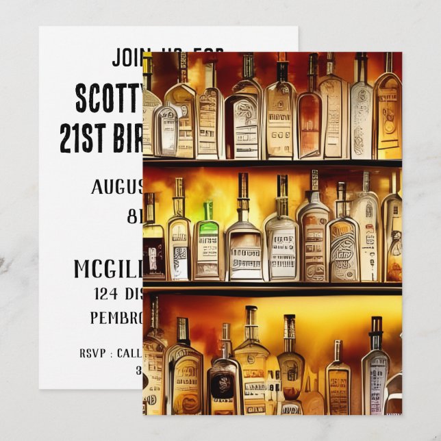 Invitation Le Back Bar Artistic Watercolor Party (Devant / Derrière)