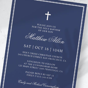 Invitation Le Baptême Pour Lui Croix classique élégante