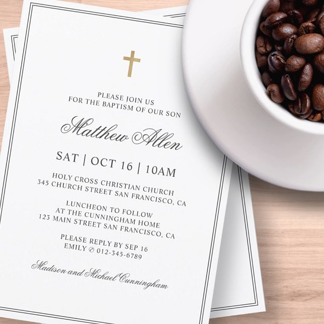 Invitation Le Baptême Pour Lui | Croix classique élégante (Créateur téléchargé)