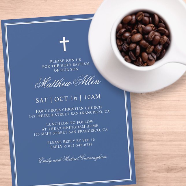 Invitation Le Baptême Pour Lui | Croix classique élégante (Créateur téléchargé)