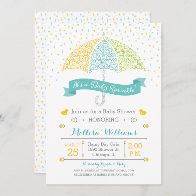 Invitation Le bébé arrosent l'invitation de dentelle de (Devant / Derrière)