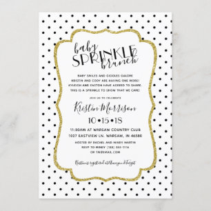 Invitation Le bébé blanc de Polkadot d'or noir arrosent