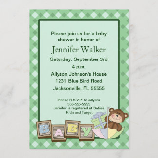 Invitation Le bébé bloque le baby shower - vert