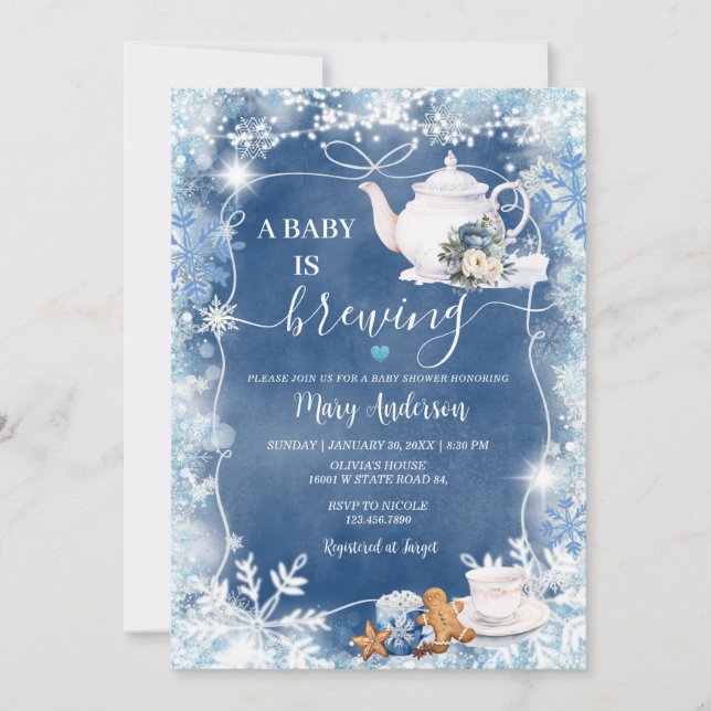 Invitation Le bébé brasse des flocons de neige Baby shower Te (Devant)