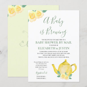 Invitation Le bébé brasse du Baby shower de théière jaune par