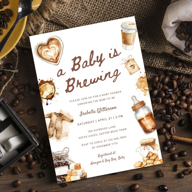Invitation Le bébé brasse du café Baby shower Brown (Créateur téléchargé)