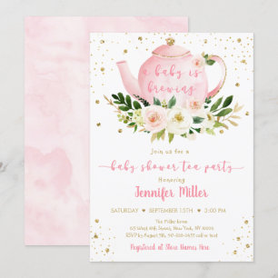Invitation Le bébé brasse le Baby shower de Tea Party rose or