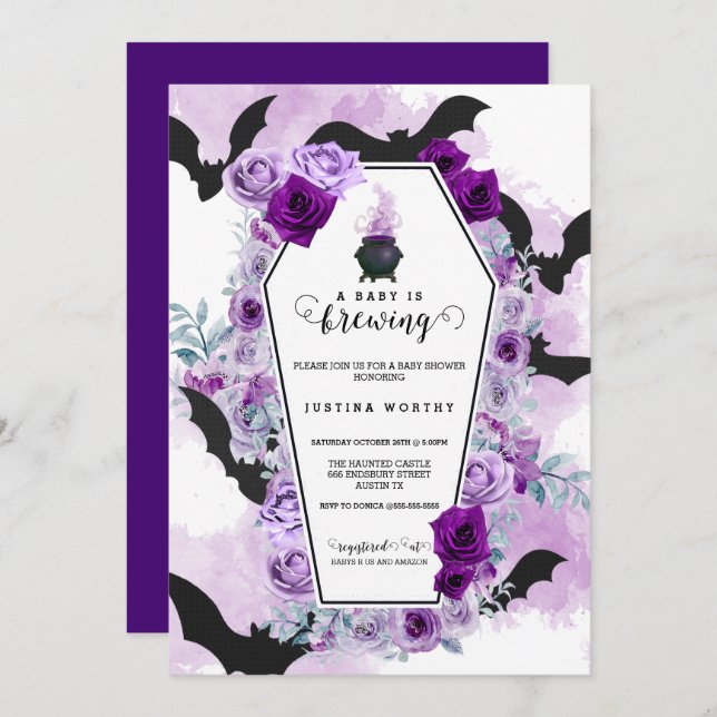 Invitation Le bébé brasse le Baby shower d'Halloween (Devant / Derrière)