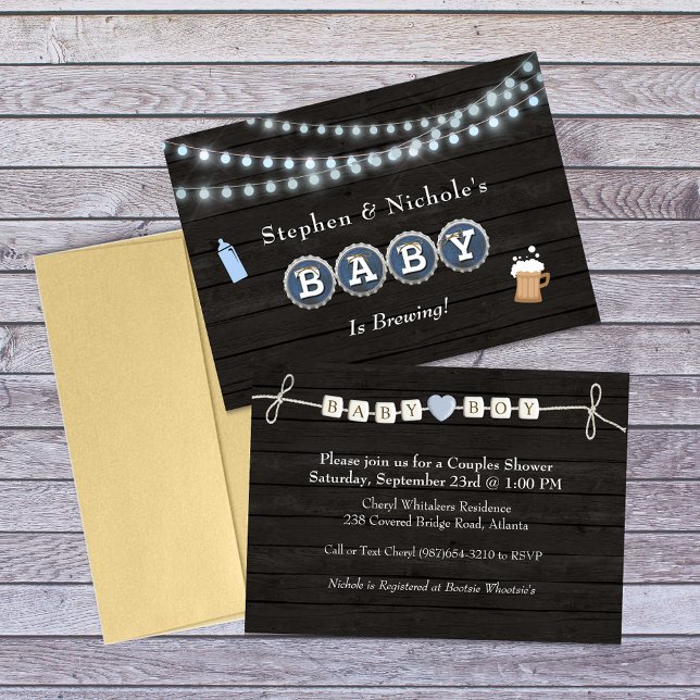 Invitation Le bébé brasse le Baby shower du garçon Couple (Créateur téléchargé)