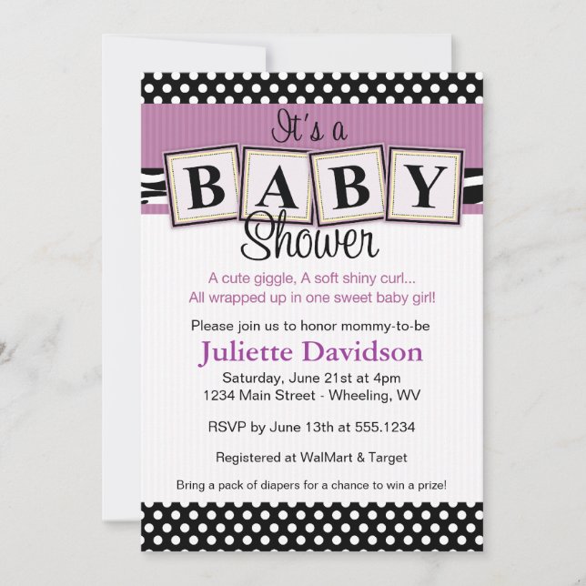 Invitation Le bébé d'impression de zèbre bloque l'invitation (Devant)