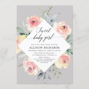 Invitation Le bébé doux rougissent baby shower floral gris