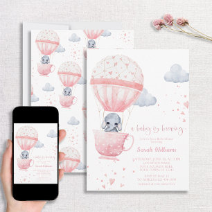 Invitation Le bébé éléphant rose brasse le Baby shower