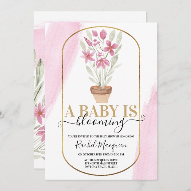 Invitation Le bébé est florissant Baby shower d'aquarelle flo (Devant / Derrière)