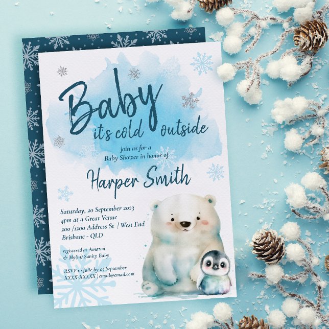 Invitation Le bébé est froid hors du Baby shower d'hiver ( Get ready to turn up the coolness at our Winter Baby Shower with this captivating invitation! )
