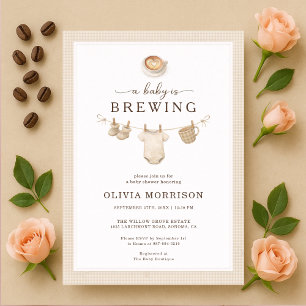 Invitation Le bébé prépare un café - Baby Shower à carreaux